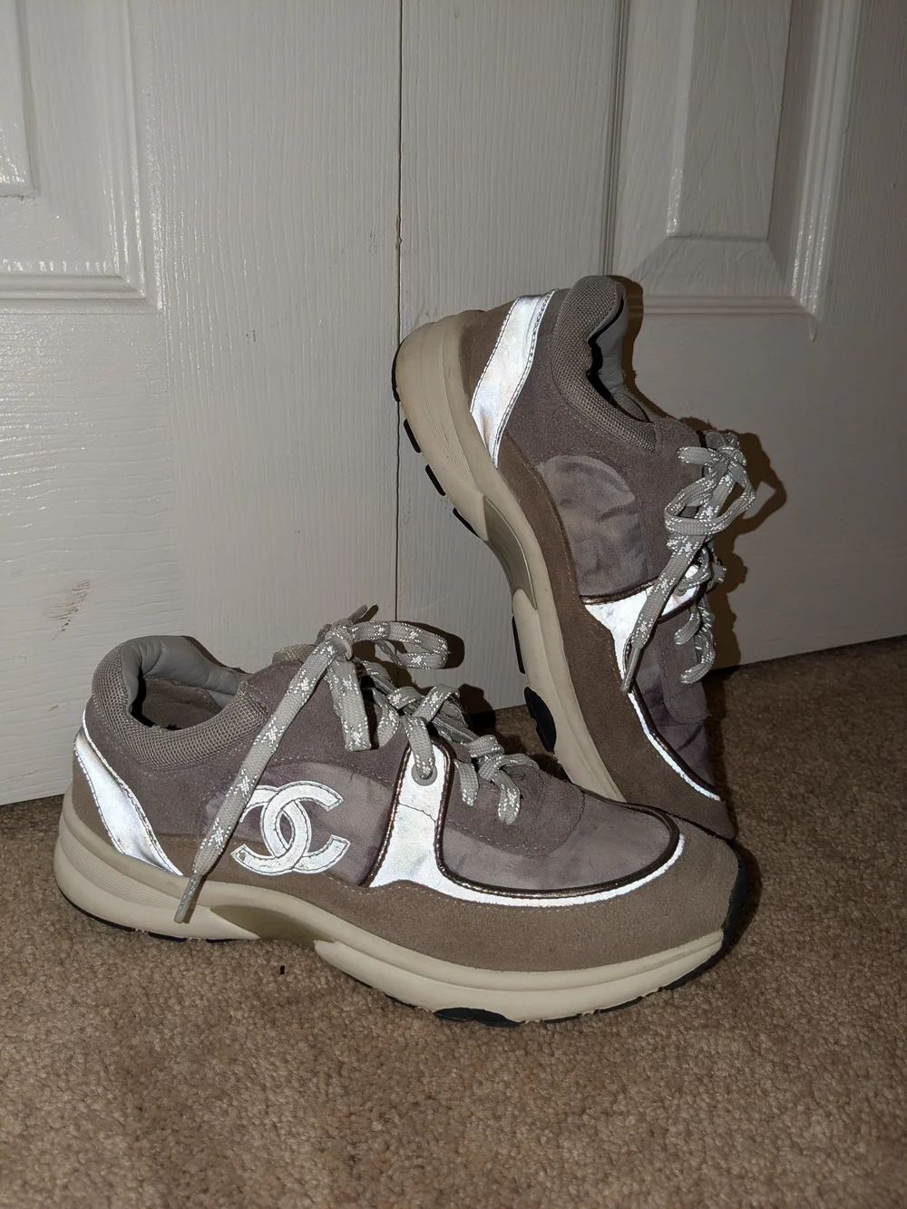Chanel Taupe Suede Sneakers